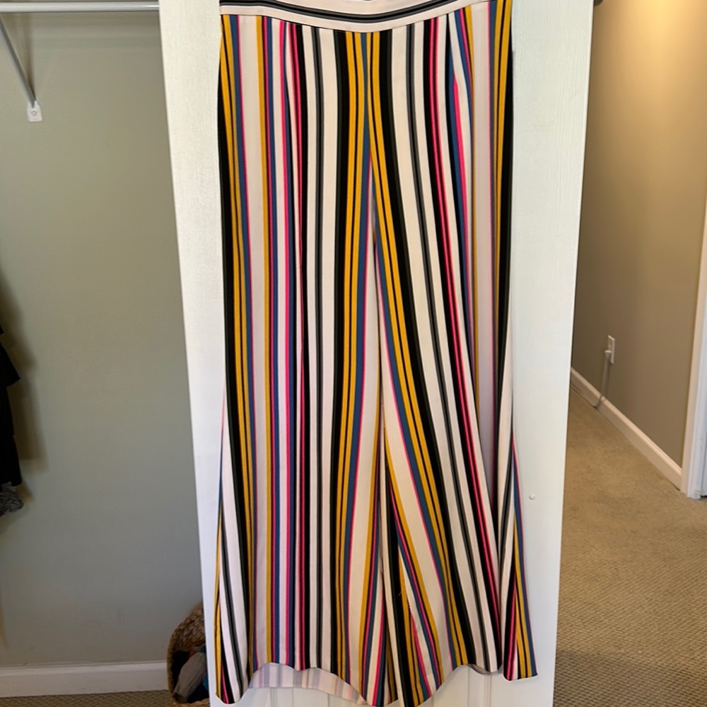 multicolored striped wide legged pants